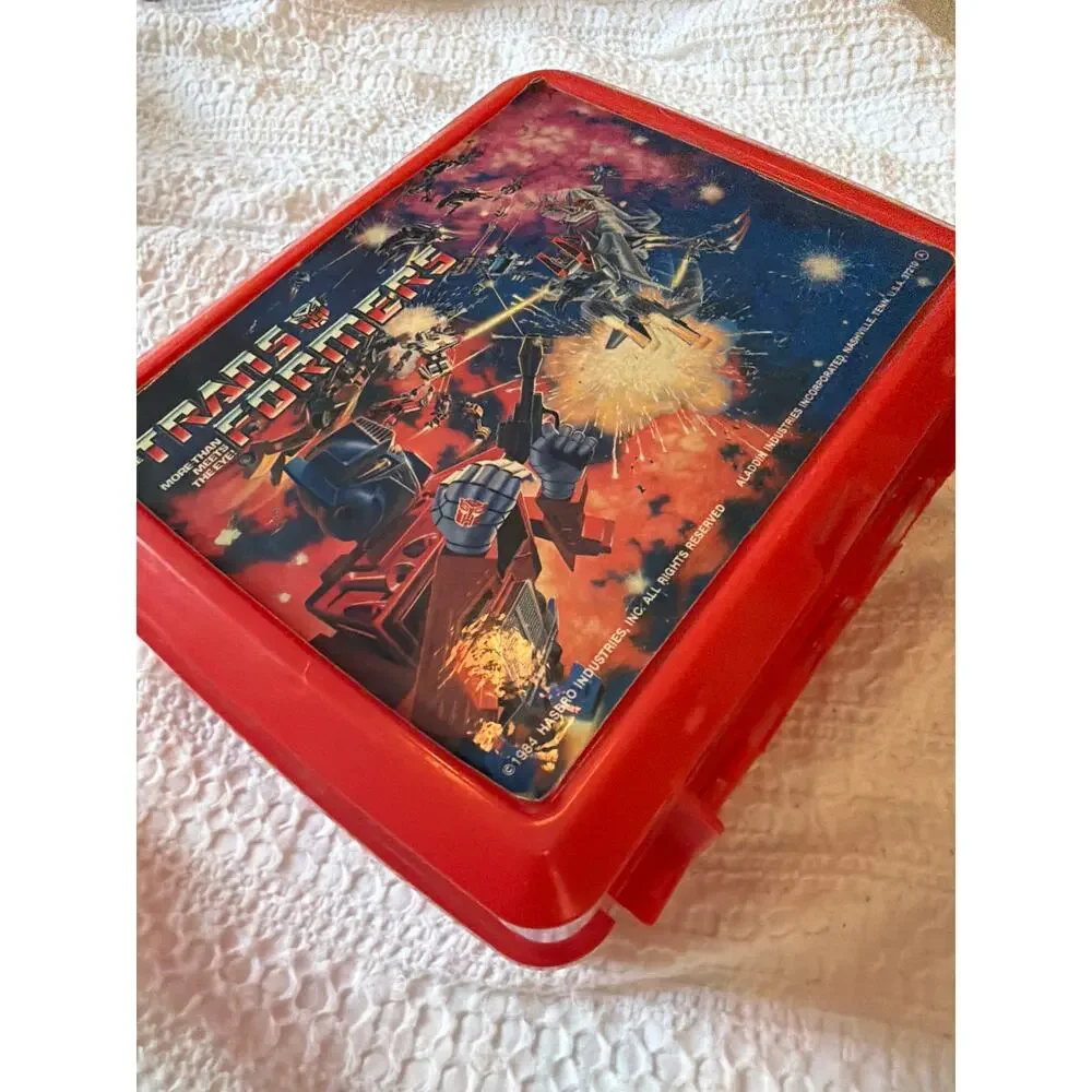Vintage 1984 Transformers Red Plastic Lunch Box Aladdin Hasbro Empty Rare